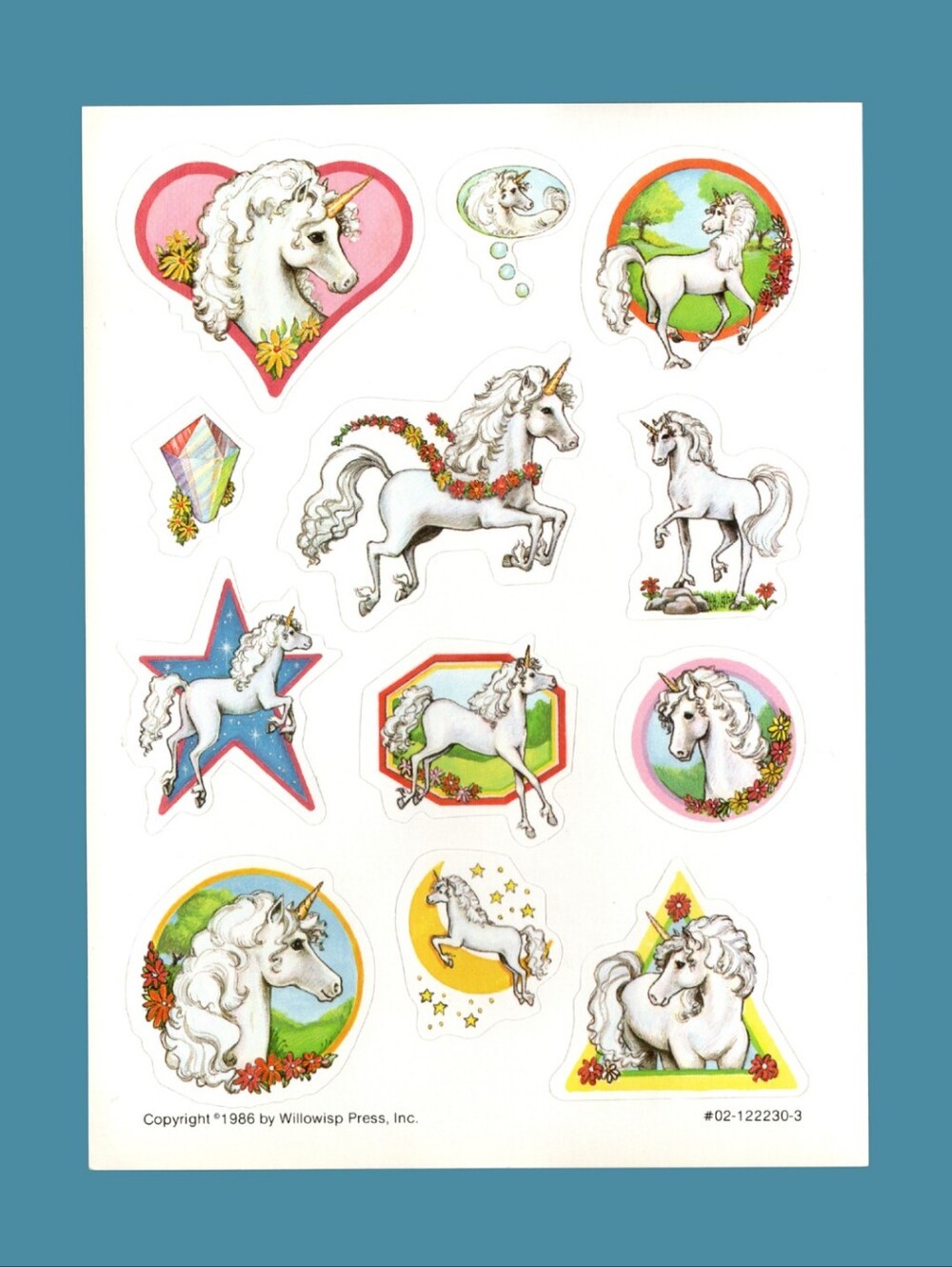 Willowisp Press Vintage 1986 Unicorn Sticker Sheet